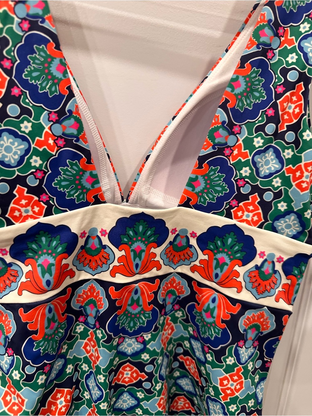 Boden Porto Floral Mosaic One-Piece Swimsuit in Blue, Green & Orange - Picture 7 of 7